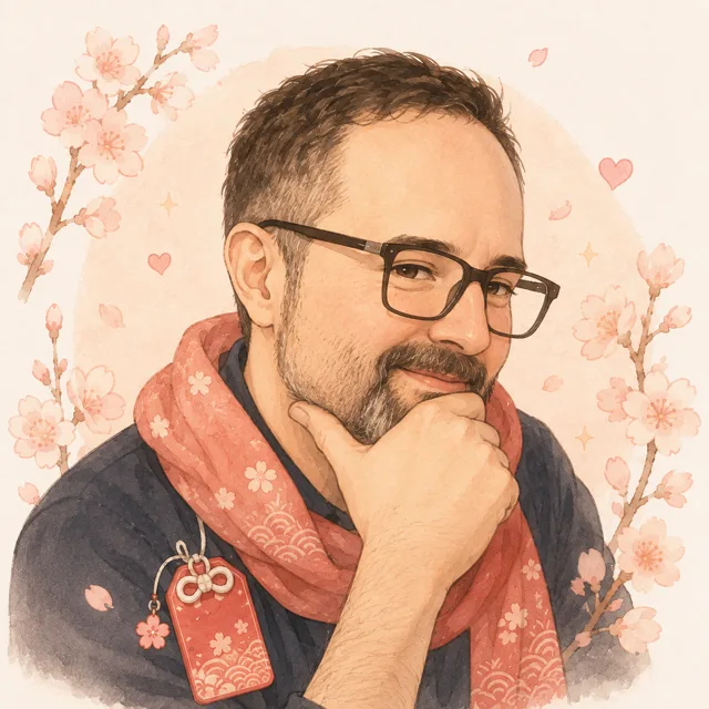 Portrait illustré de Miguel, pensif, avec des lunettes et une moustache.